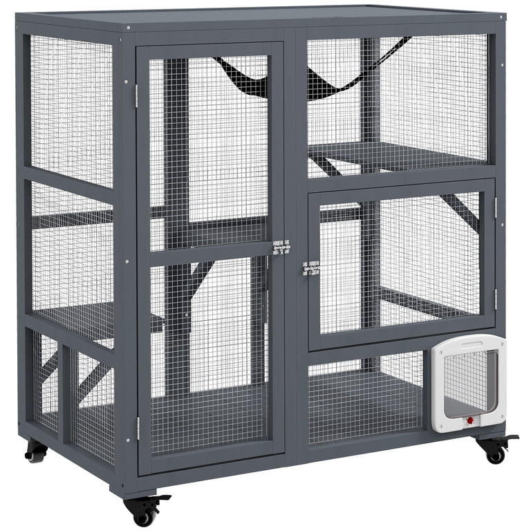 PawHut, Indoor Cat Enclosure, 39.25 x 23.5 x 43.25 inches, Gray
