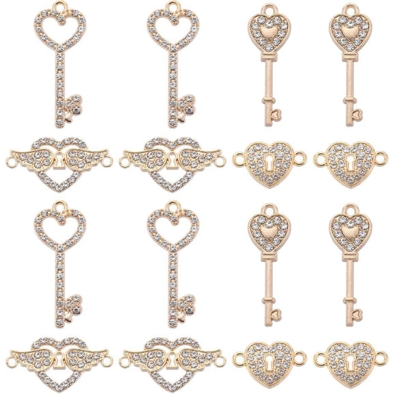 1 Box 40Pcs Valentines Day Charms Key Lock Charms Love Charms Lock and Key Charms Heart Charm Bulk Sweet Romantic Charms for Jewelry Making Charms DIY Earrings Bracelet Necklace Gift Women Gold