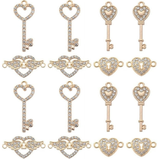 1 caja de 40 dijes de San Valentín: dijes de candado con forma de llave, dijes de amor, dijes de candado y llave, dijes de corazón, dijes románticos a granel.
