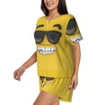 thumbnail image 2 of Fuzoiu Smiling With Sunglasses Print Women's Short-Sleeved Pajama Set,Lounge Sleepwear Set,Womens Pajama Sets 2 Piece,Button-Up Top and Shorts with Pockets-X-Large, 2 of 7