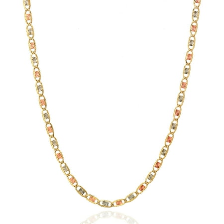 Solid 14K Gold Tri-Color 2.5mm Diamond-Cut Valentino Chain Necklace 16"-24"