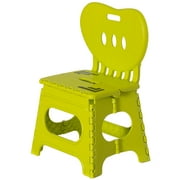 Basicwise Foldable Step Stool with Heart Shaped Backrest, Plastic Pink