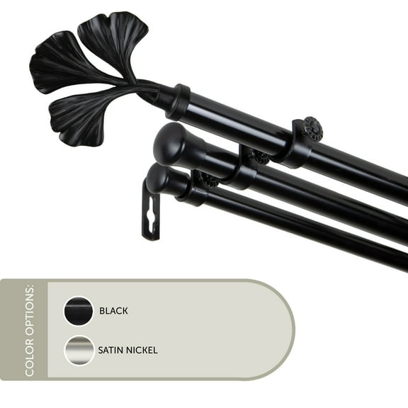 13/16 inch Maidenhair Triple Curtain Rod 28-48" - Black
