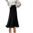 thumbnail image 2 of Ndbuld Womens Skirt Boho Elastic High Waist Ankle High Waisted A-Line Long Maxi Skirt Women Solid Color Mink Ruffle Pleated Skirt High Waisted Knitted Half Skirt,Black, 2 of 6