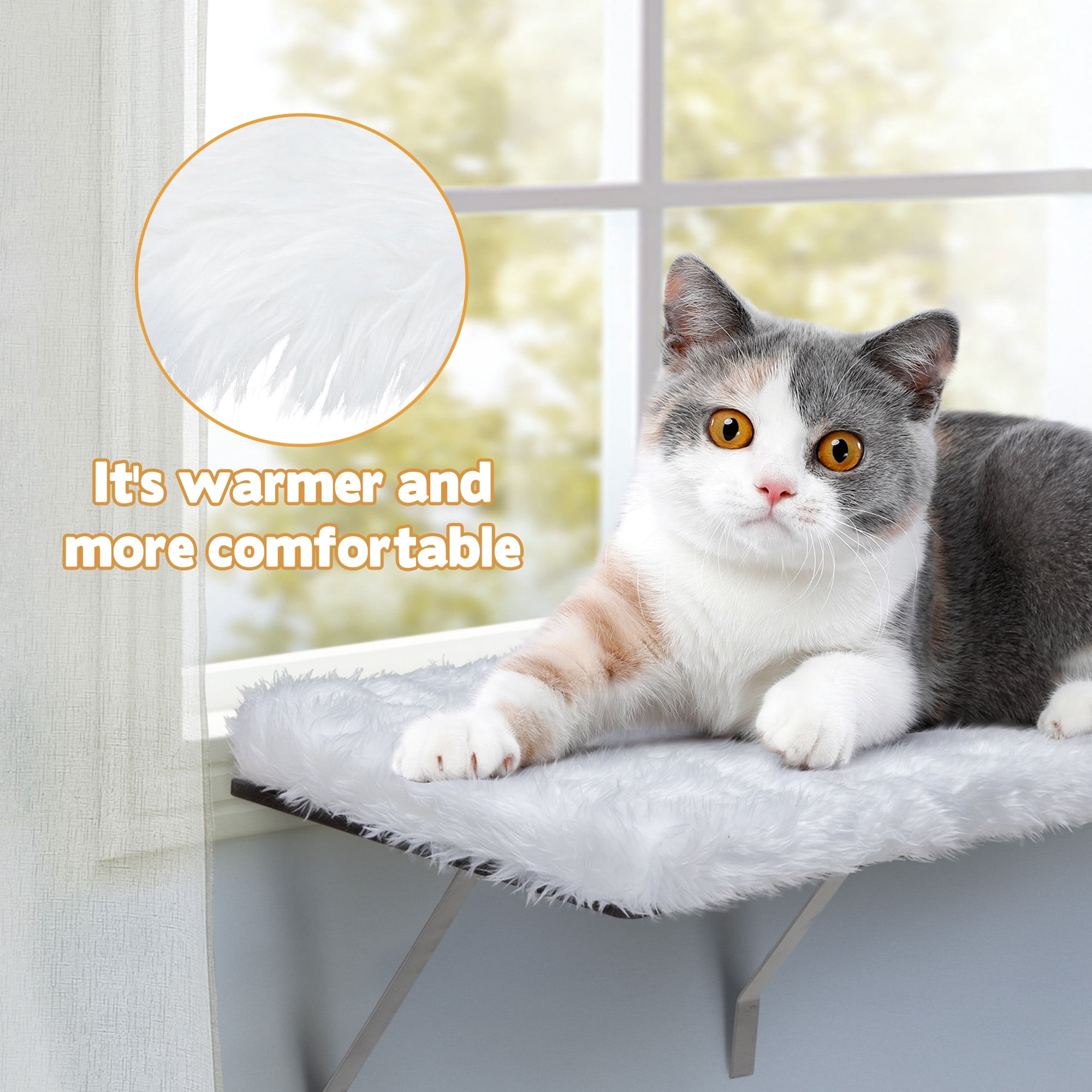 Coziwow Cat Perch Cat Hammock Window Seat, Padded Cat Wall Bed for Sunbathing, Napping Climbing, Max 44lbs, White