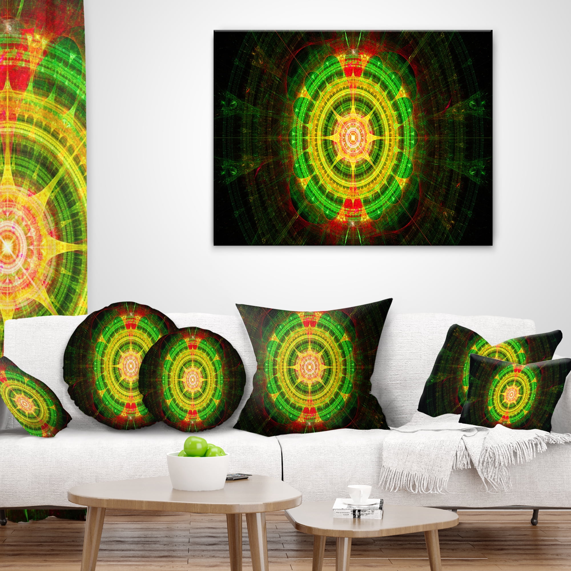 Designart Bright Green Fractal Sphere - Abstract Throw Pillow - 12x20