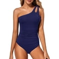 thumbnail image 1 of SURJDE One Shoulder One Piece Swimsuit for Women Tummy Control Bathing Suits Modest Full Coverage Keyhole Swimwear, 1 of 6