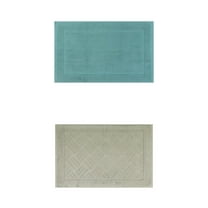 Unique Bargains 2 Pcs Cotton Banded Reversible Soft Bath Rug Blue/Green 16" x 24"