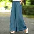 thumbnail image 2 of Jerdar Womens Linen Blend Wide Leg Pants Elastic Waist Floral Embroidered Palazzo Trousers With Pockets for Summer Beach And Daily Wear XXXL, 2 of 6