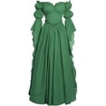 thumbnail image 2 of QATAINLAV Victorian Dress for Women Vintage Medieval Costume Puff Sleeve Cold Shoulder Renaissance Ball Gown Green L, 2 of 5