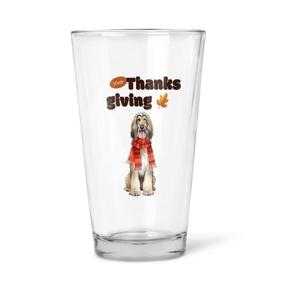 Happy Thanksgiving Afghan Hound with Turkey Pumpkins Autumn Vibes 16oz Pint Beer Glass Mug Dog Lover Beer Glasses Cup - 12018