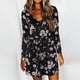 thumbnail image 2 of Vestido de manga larga con cuello redondo Mangas largas Vestido corto con cinturón y estampado de moda suelto con 2 bolsillos para vacaciones Negro S, 2 of 6