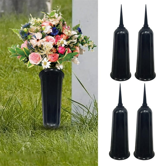 Lloopyting 4*Flower Pot Popular Pick! 4Pcs Cemetery Flower Vase Memorial Floral Vase With Stake Plastic In Ground Cemetery Decorations For Flowers Plastic Vase Flower Holder Cemetery home essentials