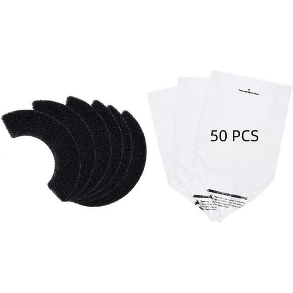 AIR-Sponge Filter Replacement Compatiable Litter Robot 4 Accessories Spare Part (50 PCS Disposal Liner Bag+6 PCS Activated Charcoal Filter)