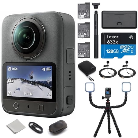 DJI CP.OS.00000442.02 Osmo 360 Adventure Combo Bundle with Lexar 128GB microSDHC Memory Card, Vivitar Flexible Vlogging Tripod and 2x Deco Essentials 3.5mm Clip-On Mini Lapel Microphone