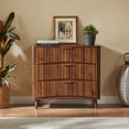 thumbnail image 3 of EHANCIS Walnut Mid Century Modern Nightstand, 3 Drawer Fluted Wooden Bedside Table with Metal Handles, Storage Side Cabinet for Bedroom Living Room Hallway, 3 of 7