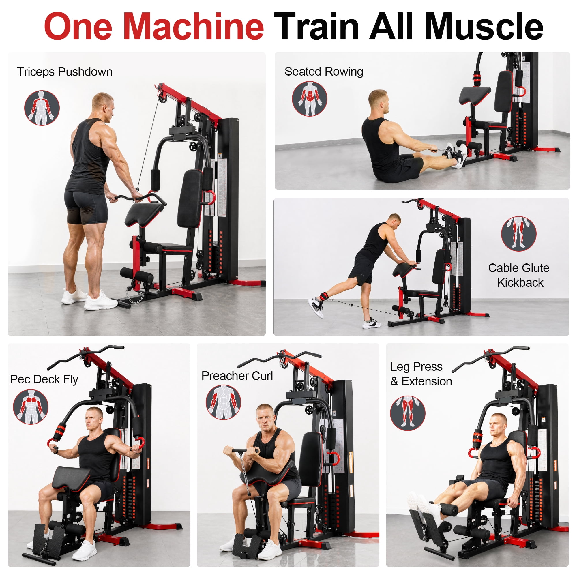 Sustainova Home Gym Machine with 160LB Weight Stack, Multi-Function Full Body Workout Equipment with Lat Pulldown, Chest Press, Leg Developer, Adjustable Seat for Home Strength Training