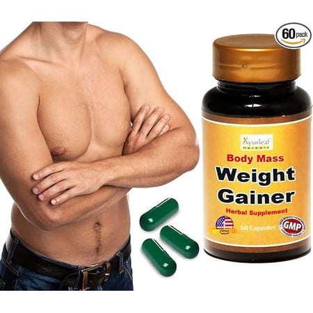 Ayurleaf Weight Gainer - Men's Weight Gain Formula. Mass Gainer Gain Weight Pills for Men - Helps Skinny Men gain Body Mass. Fast Weight for Men. (One Single Bottle)