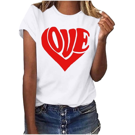 BLVB Valentine Day Shirts for Women Crewneck Love Heart Girlfriend Valentines Gift Tshirt Graphic Short Sleeve Tee Tops