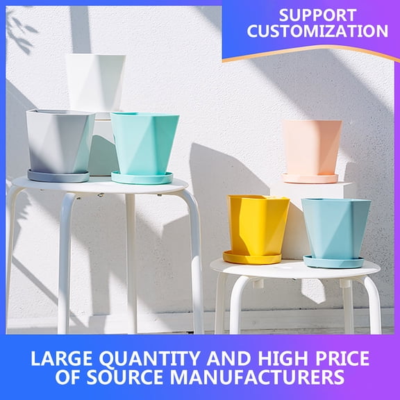 Thick Plastic Flower Pot 8 Inch with Saucer Drainage for Indoor Outdoor Plants Succulents Herbs