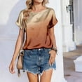 thumbnail image 4 of laqbezok Women's Ombre Orange Satin Blouse, Crew Neck Dolman Sleeve Silk-Like Top, Casual Summer Fashion T-Shirt, Elegant Evening Tee, 4 of 6