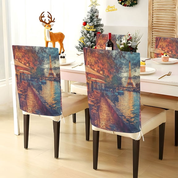 YAZAOO Chair Covers Set Home Kitchen Parisian Cafes Along The Seine Party Decor Seat Back Cover Protector