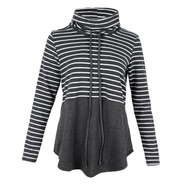 Sudadera Capucha Cuello Bloque de Color Manga Larga Lindo Gray L