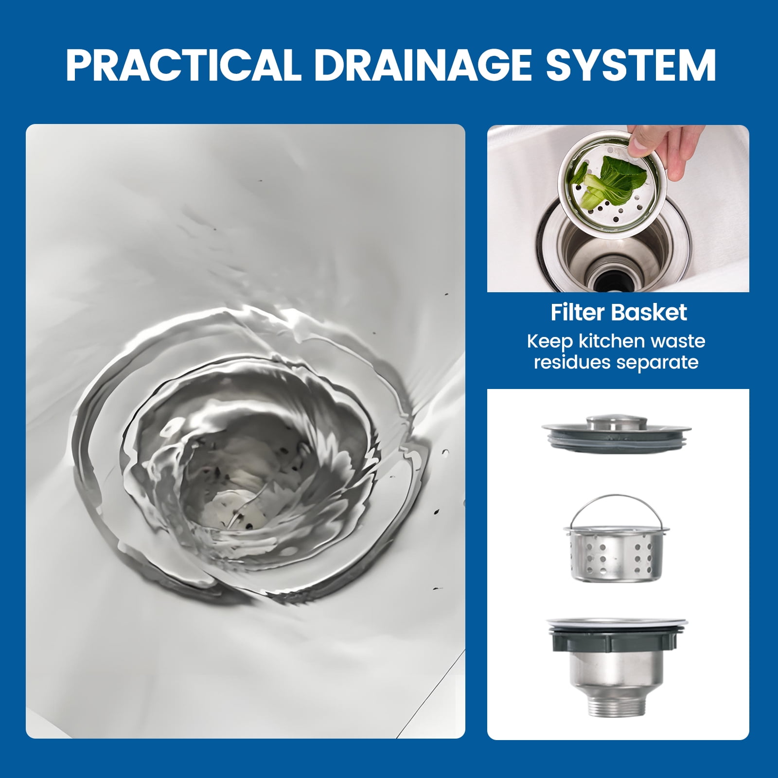Stainless Steel Utility Sink, with Faucet, Legs, Cold and Hot Water Pipe, Heavy-Duty, Easy to Clean, for Laundry, Kitchen, Garage, Outdoor, Garden