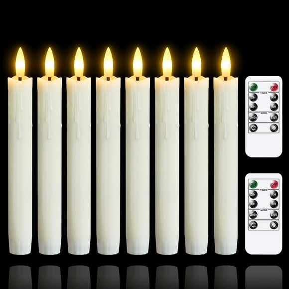 Mavandes Flameless Flickering Taper Candles Two Remote, 7.5 Inch Ivory Battery Operated LED Window Candles Timer,Set of 8 Plastic Dripping-
