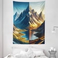 thumbnail image 2 of Ambesonne Lake Tapestry Wall Hanging, Dreamy Art Snowy Mountains Sun, 60"x80", Sea Blue Dark Khaki, 2 of 3