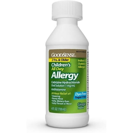 GS Children’s Cetirizine 5mg, Grape Flavor, Dye & Sugar Free, 4 Oz