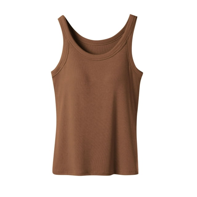 breaise Tank Top with Built in Bra for Women Ribbed Athletic Tank Tops Racerback Yoga Shirt Padded Undershirt Brown S