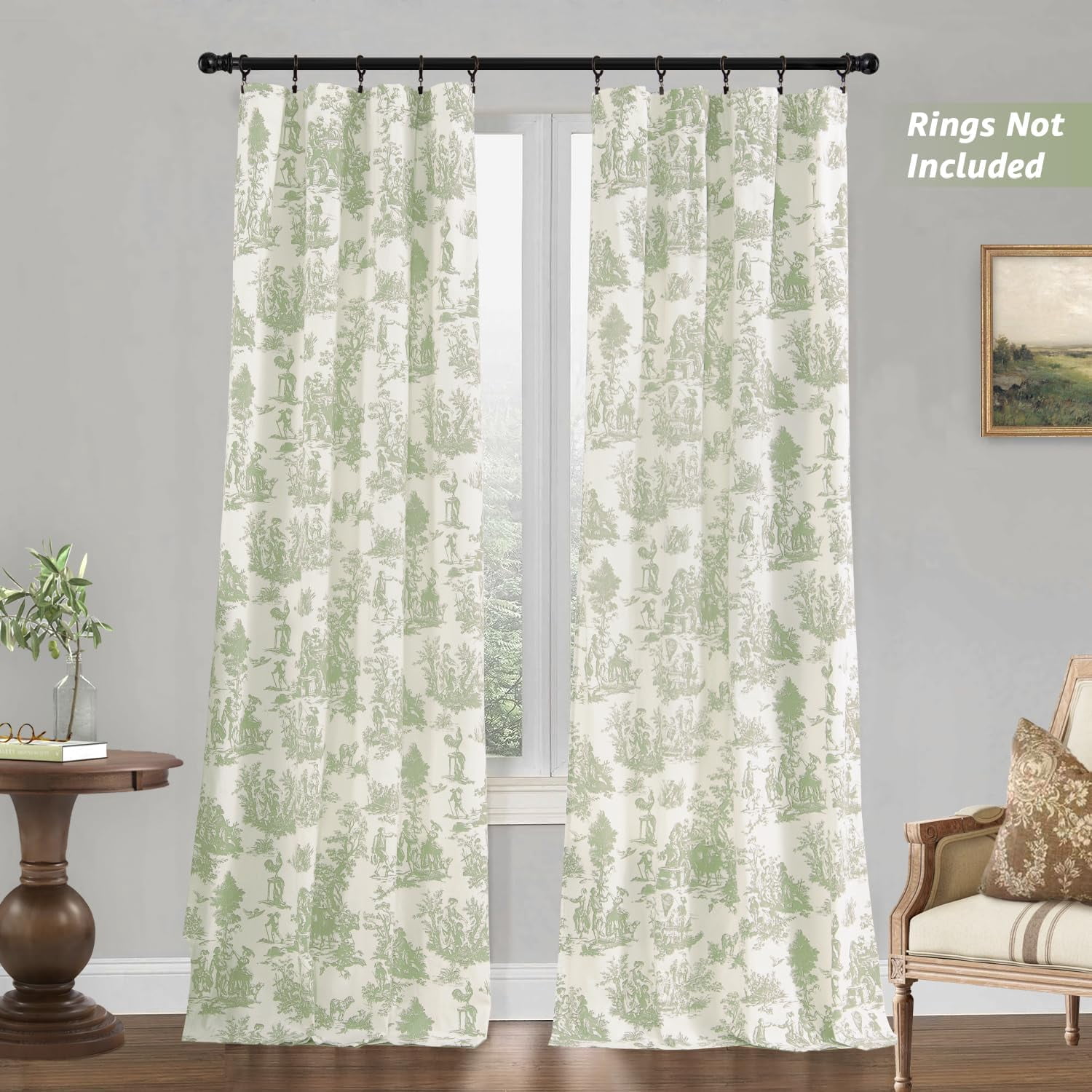 Sage Green Curtains 84 Inch Length for Living Room 2 Panels Set Spring Country Scenic Design Toile Floral Print Pattern Darkening Light Filtering Window Drapes for Bedroom Dining Room,84 Inches Long