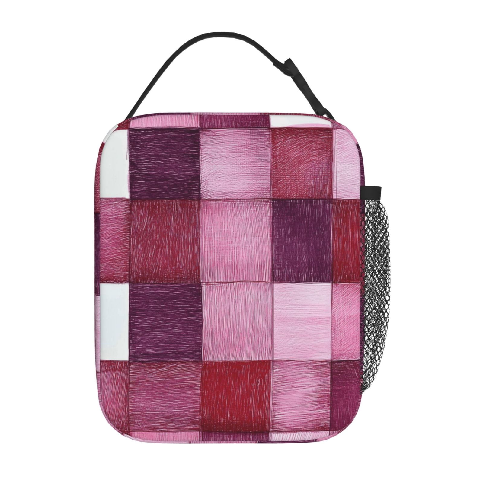 Lunch Bag For Women Men Insulated Portable Lunch Box Bento Box Office Picnic Travel Cooler Bag Palevioletred Checked Hand-Drawn Sketch_2