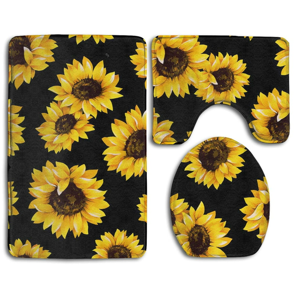 CHAPLLE Sunflower 3 Piece Bathroom Rugs Set Bath Rug Contour Mat and