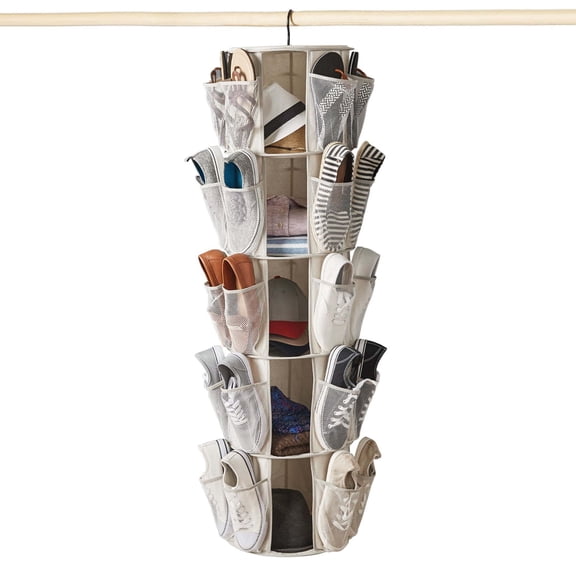5-Tier/40-Pocket Canvas Carousel Organizer - Closet Storage-Hanging Storage