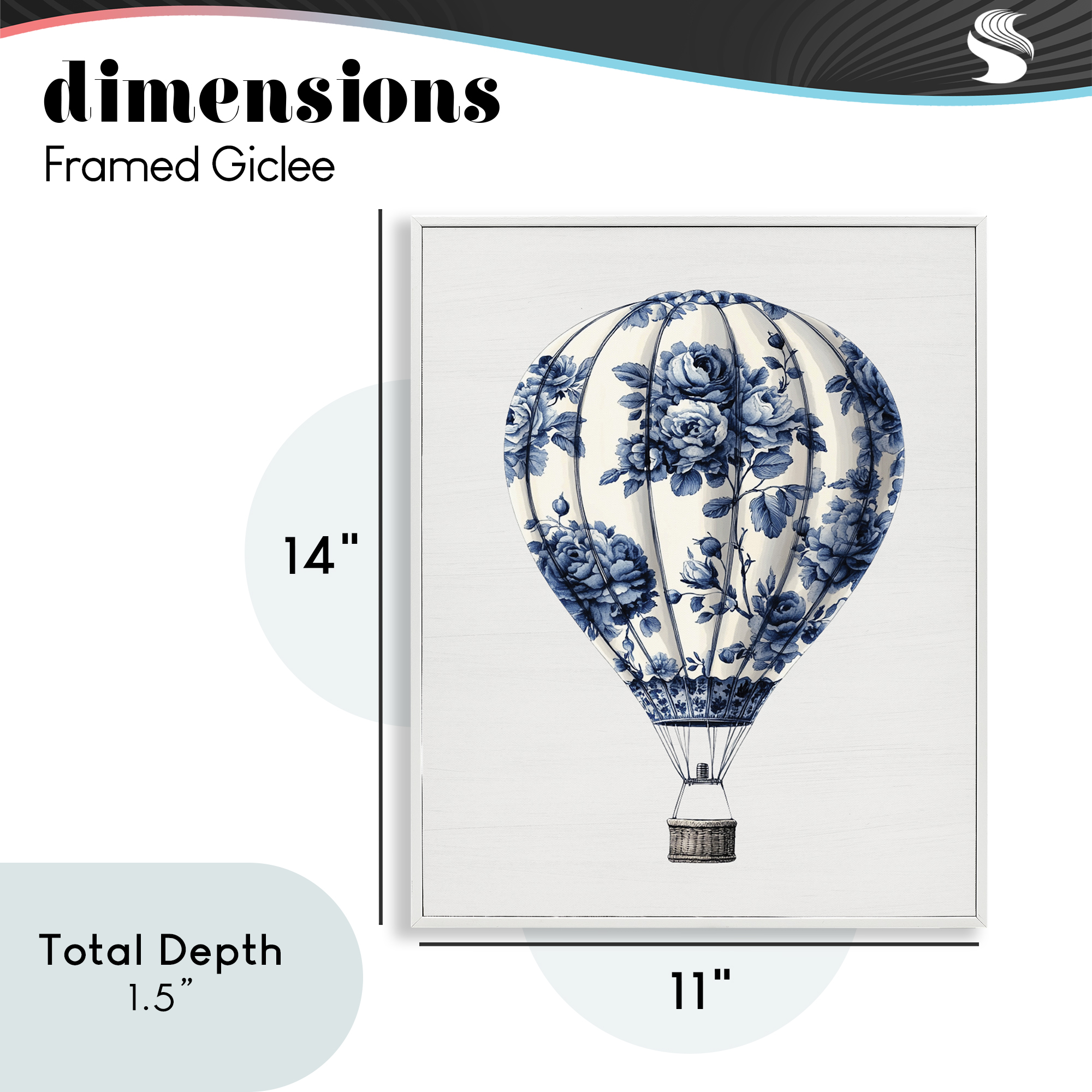 Vintage Toile Hot Air Balloon White Framed Giclee Art, design by Lettered and Lined