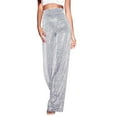thumbnail image 1 of Ladies Bright Silk High Waist Drape Zip Wide Leg Flared Pants, 1 of 6