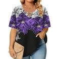 thumbnail image 2 of Feancey Plus Size Tops for Women Summer Trendy Criss Cross V Neck Short Sleeve Tshirts Dressy Casual Floral Print Loose Blouses Multicolor5XL, 2 of 7