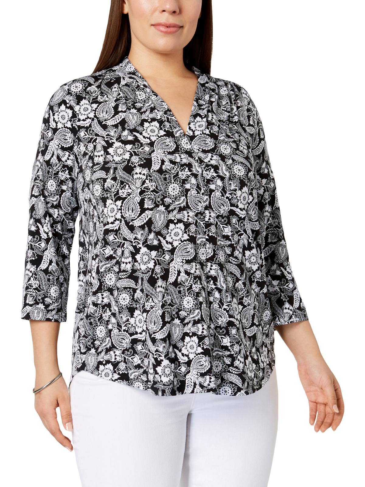 Charter Club Womens Plus V-Neck 3/4 
