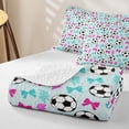 thumbnail image 4 of Erosebridal Soccer Print Cartoon Bow Twin Quilt Set for Boys Girls,Teens Pink Teal Lightning Twin Coverlet Set, 4 of 7