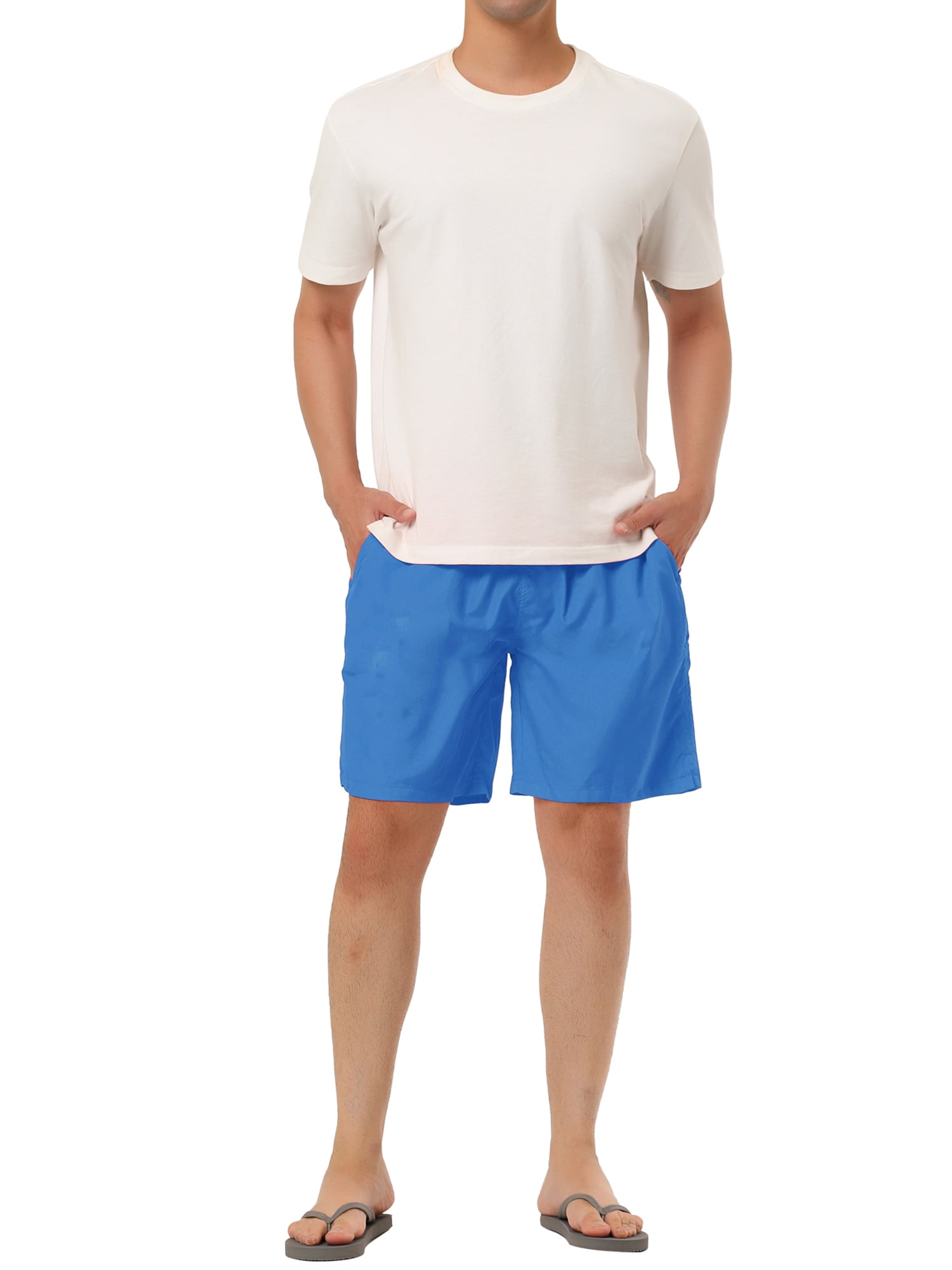 Unique Bargains Men's Holiday Beach Elastic Waistband Surfing Mesh Lining Swim Shorts 36 Blue