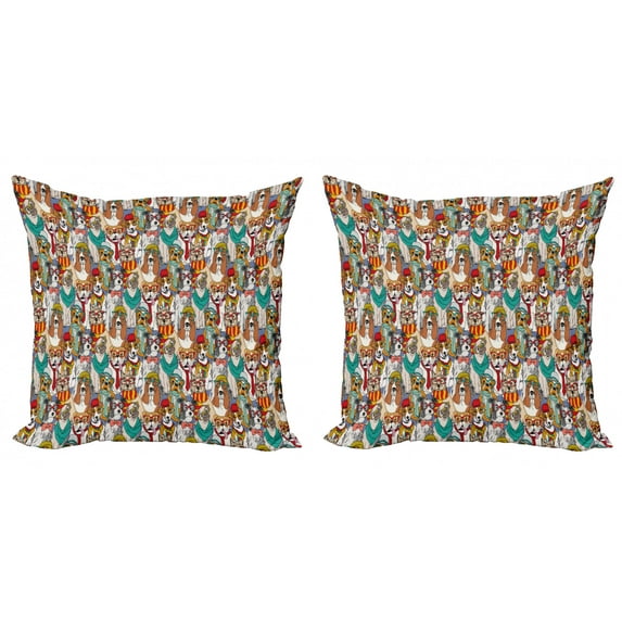 Ambesonne Dog Lover Throw Pillow Cover 2 Pack, Hipster Bulldog Pug, 20", Multicolor