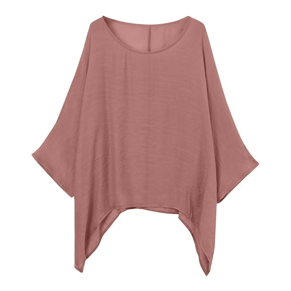 Lisingtool Women's Fashionable And Casual Large Size Loose Cotton Nine Point Sleeve Top T Shirt Pink
