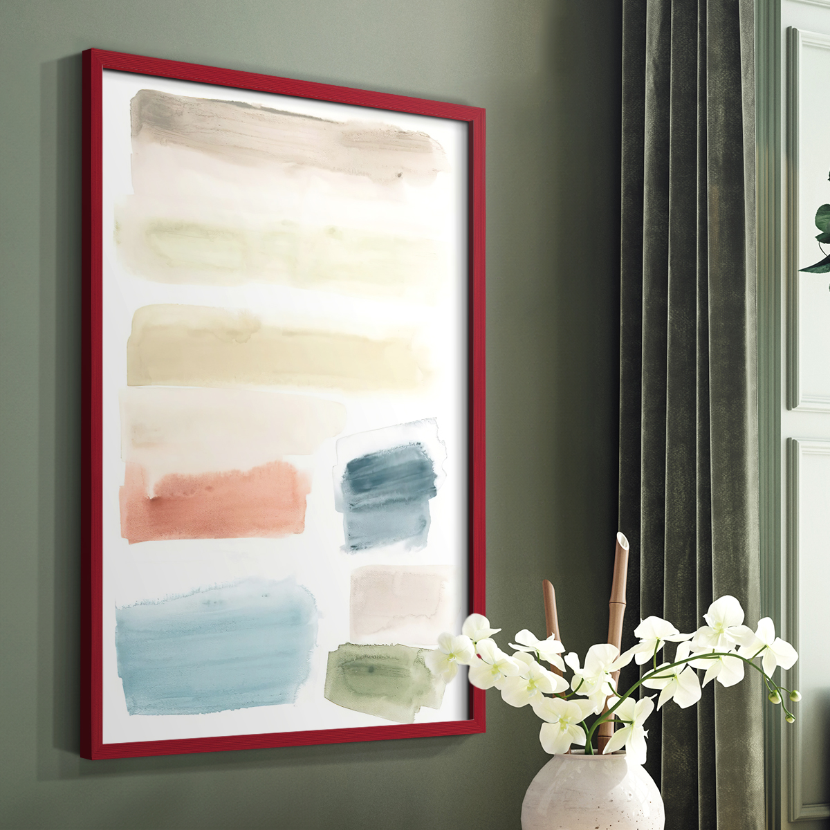 Watercolor Swatches II Framed Print in Red Solid Wood 8 x 10 Framed Print