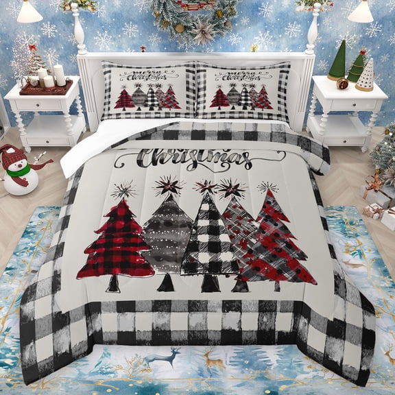 Manfei Graffiti Xmas Tree Bedding Comforter Set,Merry Christmas Twin Comforter Sets,Red Gray Black Bedding Set For Girl Kids,Ultra Soft Home Decor,2pcs