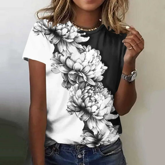 Blczomt Crew Neck Trendy Tops for Women 2025 Short Sleeve Graphic Tee Casual Summer T Shirts for Women