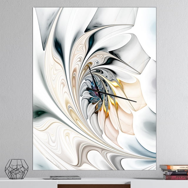 DesignArt White Stained Glass Floral Art Large Wall Clock