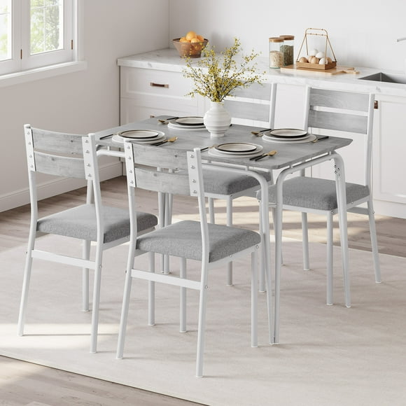 Ensemble de Salle à Manger 5 Pcs pour 4 avec Chaises Rembourrées, Table de Cuisine Rectangulaire Moderne de 43,3 Pouces pour Petits Espaces et Appartements.