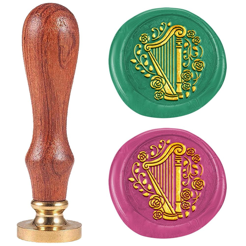 1 pc Wax Seal Stamp Set Sealing Wax Stamp Solid Brass Head Wood Handle Retro Brass Stamp Kit Removable for Envelopes Invitations Gift Card Harp